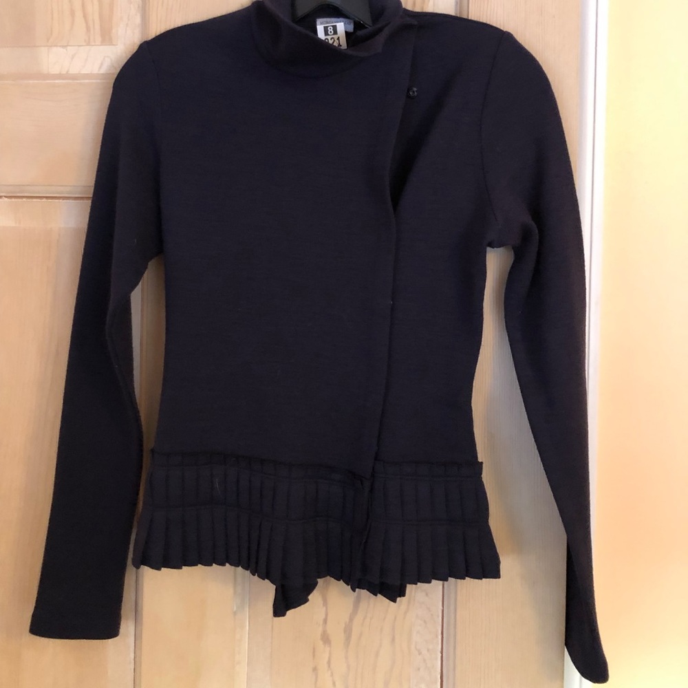 Morgane Le Fay wool blend sweater navy blue pleats peplum small